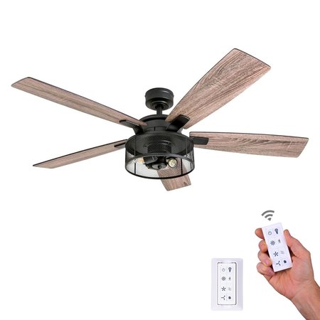 HONEYWELL CEILING FANS Carnegie, 52 in. Ceiling Fan with Light & Remote Control, Matte Black 50614-40